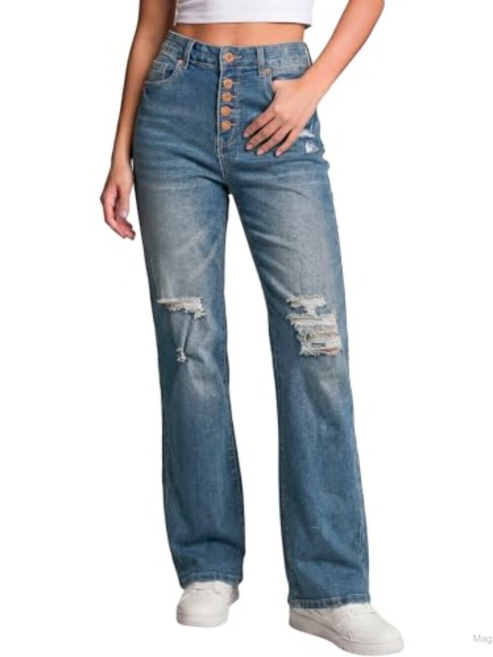 High Waisted Ripped Flare Jeans for Women Wide Leg Bell Bottom Stretch